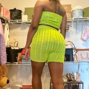 Neon Green Crochet Short Set